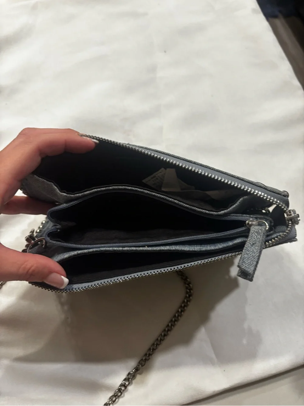 Denim Crossbody Clutch with Chain Strap
